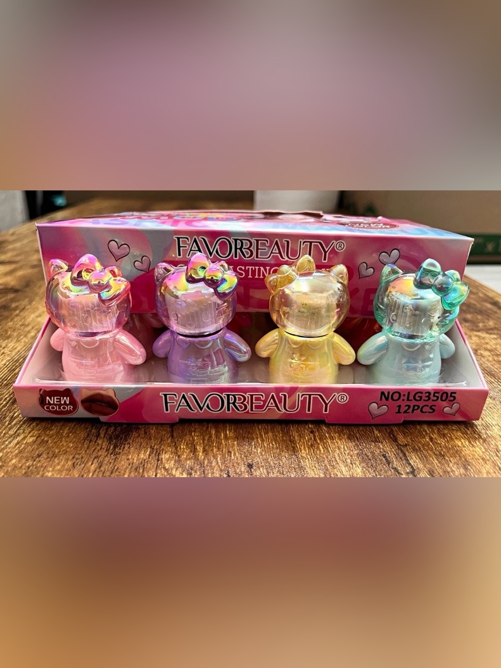 Iridescent Bear Lip Gloss Set - Pastel Pink, Purple, Yellow, Blue